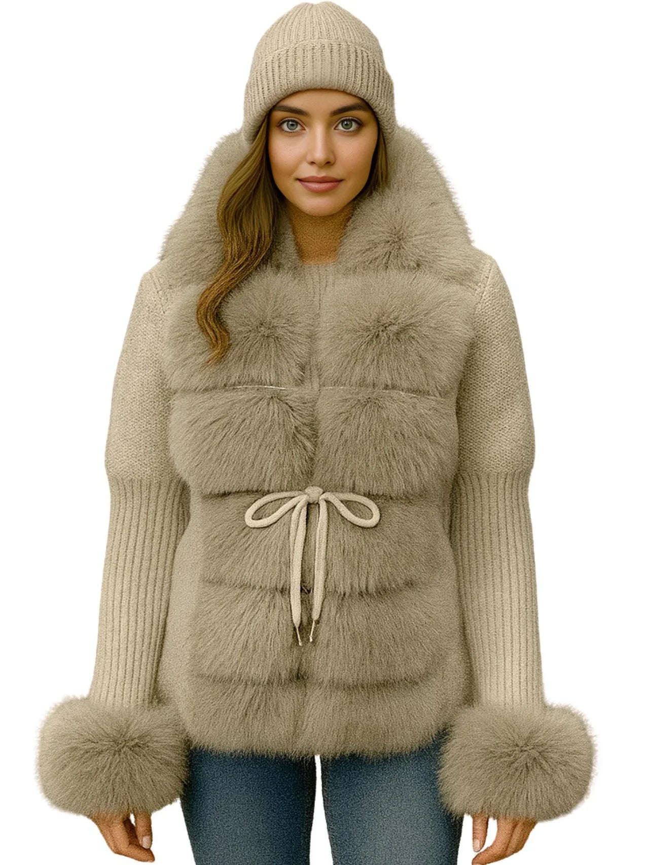 Women's Luxury Knitted Sweater Coat With Detachable Fur in 14 Colors!