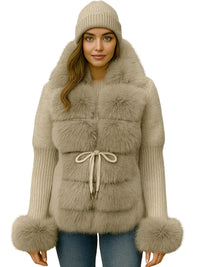 Thumbnail for Women's Luxury Knitted Sweater Coat With Detachable Fur in 14 Colors!