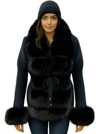 Thumbnail for Women's Luxury Knitted Sweater Coat With Detachable Fur in 14 Colors!