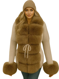 Thumbnail for Women's Luxury Knitted Sweater Coat With Detachable Fur in 14 Colors! -, Sweater Coat , Drestiny , Australia, Beige, Black, Blue Grey, Brown, Camel, Coats, Dark Khaki, Khaki, L, Light Brown, M, New Zealand, Pink, S, United Kingdom, United States, White, XL, XXL, XXXL , Drestiny , www.shopdrestiny.com