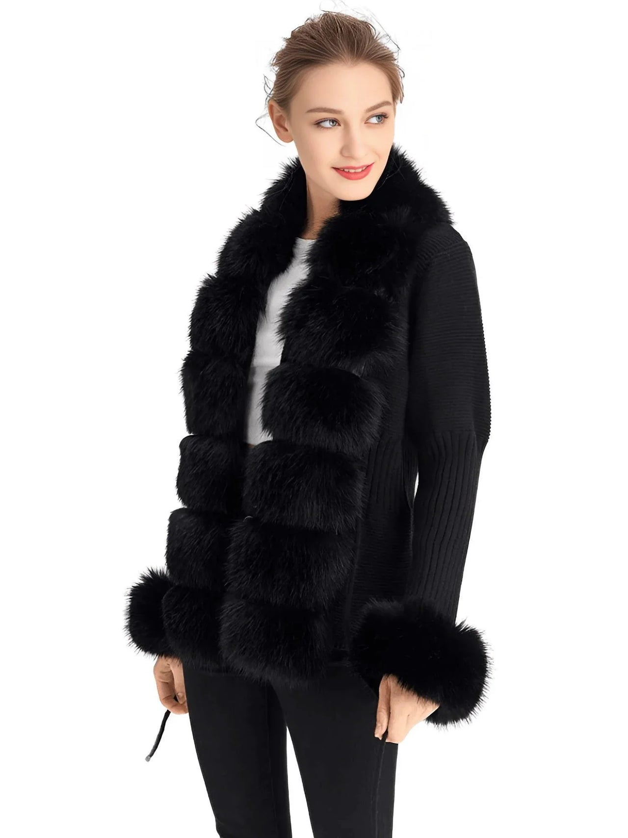 Women's Luxury Knitted Sweater Coat With Detachable Fur in 14 Colors!