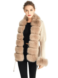 Thumbnail for Women's Luxury Knitted Sweater Coat With Detachable Fur in 14 Colors!