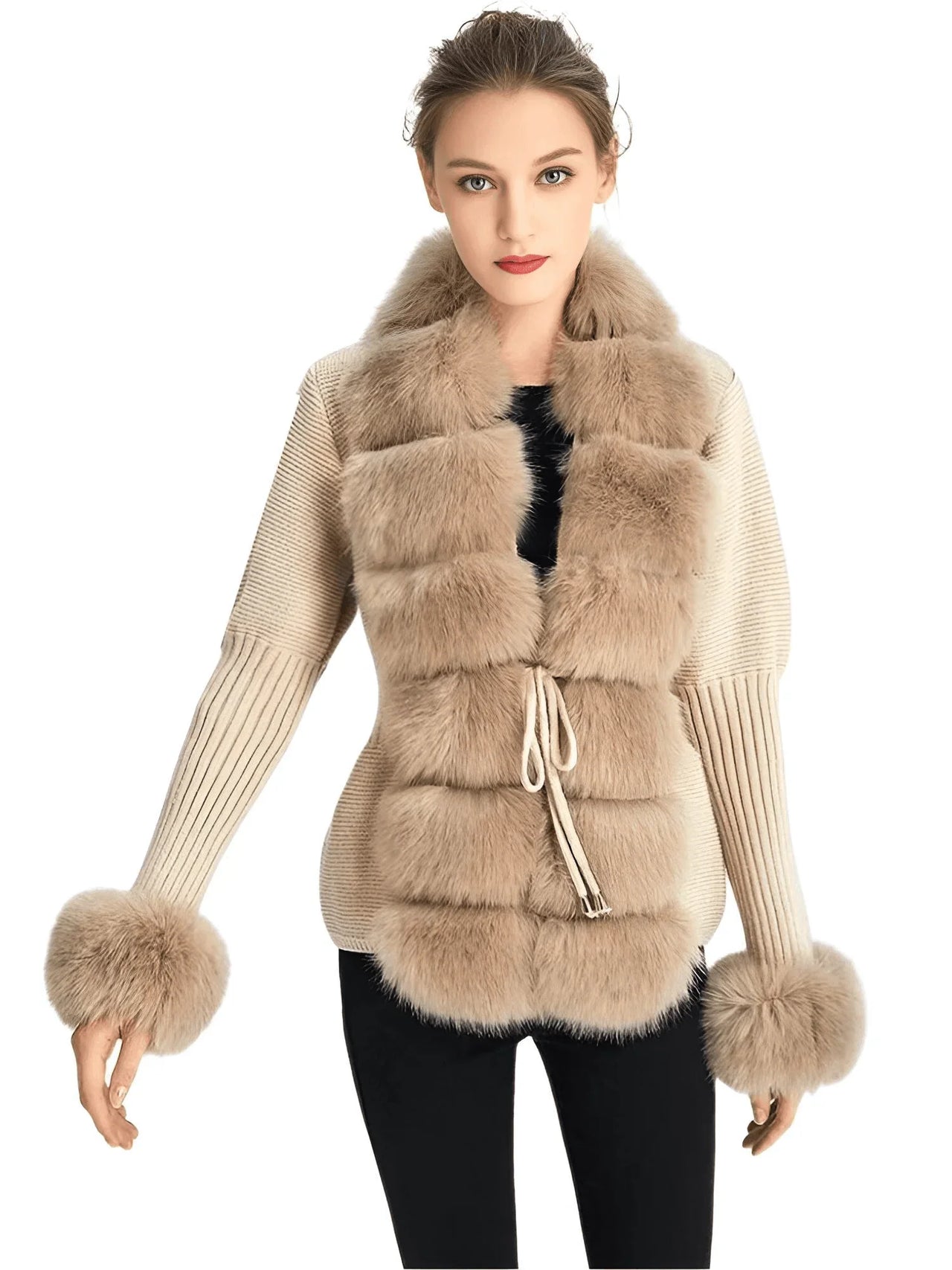 Women's Luxury Knitted Sweater Coat With Detachable Fur in 14 Colors!
