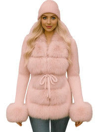 Thumbnail for Women's Luxury Knitted Sweater Coat With Detachable Fur in 14 Colors!