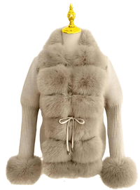 Thumbnail for Women's Luxury Knitted Sweater Coat With Detachable Fur in 14 Colors! -, Sweater Coat , Drestiny , Australia, Beige, Black, Blue Grey, Brown, Camel, Coats, Dark Khaki, Khaki, L, Light Brown, M, New Zealand, Pink, S, United Kingdom, United States, White, XL, XXL, XXXL , Drestiny , www.shopdrestiny.com