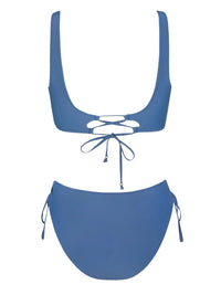 Thumbnail for Blue bikini top and bottom set on a white background