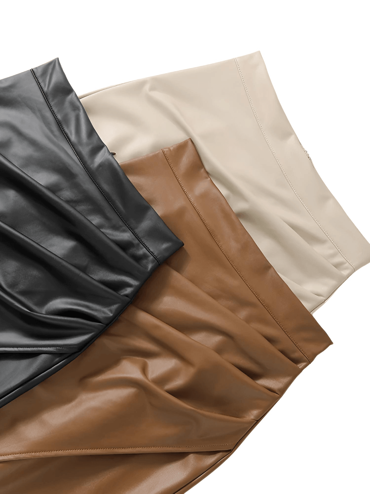 Women's Midi Leather Skirt Sexy Split High Waist Front Slit Skirts Ladies Black Faux Leather Folded Skirt For Women, Drestiny, Skirts, United States, Australia, New Zealand, Black, Brown, Beige, S, M, L, XL, 4 6, 8, 10, 12, Midi leather skirt, women's leather midi skirt, Black leather midi skirt, Leather pencil midi skirt, High waisted leather midi skirt, shopdrestiny.com