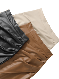 Thumbnail for Women's Midi Leather Skirt Sexy Split High Waist Front Slit Skirts Ladies Black Faux Leather Folded Skirt For Women, Drestiny, Skirts, United States, Australia, New Zealand, Black, Brown, Beige, S, M, L, XL, 4 6, 8, 10, 12, Midi leather skirt, women's leather midi skirt, Black leather midi skirt, Leather pencil midi skirt, High waisted leather midi skirt, shopdrestiny.com