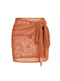 Thumbnail for Brown woven skirt with a tie on a white background