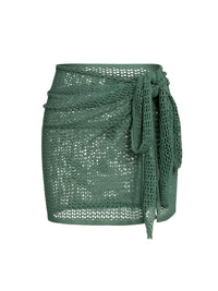 Thumbnail for Green knitted skirt with a tie on a white background