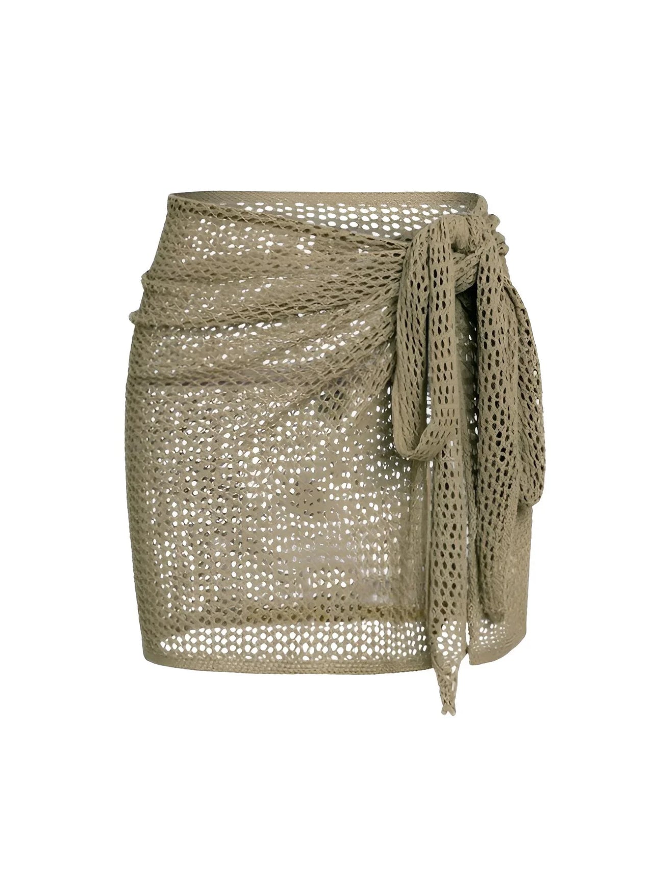 army green mesh skirt with tied waist on a white background