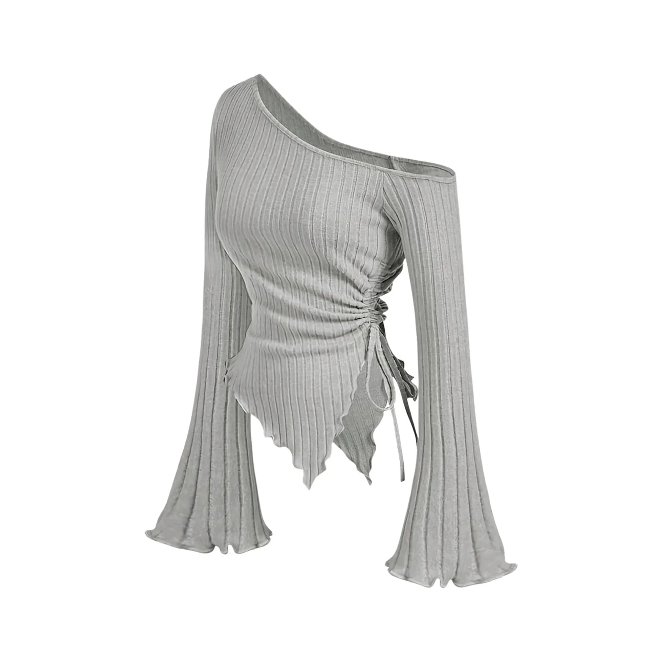 Women's Off-Shoulder Asymmetrical Shirt Street Style Trumpet Sleeve Top Long Sleeve, Casual Shirts, Long Sleeves, XS, S, M, L, XL, United States, Off Shoulder, USA, Canada, Australia, New Zealand, United Kingdom, UK, Black, Grey, Olive Green, White, Khaki, Dark Olive Green, off the shoulder top, asymmetrical top women's, one shoulder top, off shoulder shirt, asymmetrical off shoulder top, shopdrestiny.com