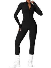 Thumbnail for Women's One-Piece Yoga Jumpsuit Leggings Long Sleeved Warm High Elastic Gym Bodysuit, Drestiny, Yoga Jumpsuit Women, Women's Yoga Romper, One Piece Yoga Outfit, Seamless Yoga Jumpsuit, United States, Canada, Australia, New Zealand, United Kingdom, S, M, L, XL, Jumpsuits, Bodysuits, Dark Blue, Cream, Black, Green, Brown, Coffee, Purple, Blue, Apricot, Navy, Grey, Long Sleeves, shopdrestiny.com