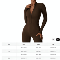 Thumbnail for Women's One-Piece Yoga Jumpsuit Leggings Long Sleeved Warm High Elastic Gym Bodysuit, Drestiny, Yoga Jumpsuit Women, Women's Yoga Romper, One Piece Yoga Outfit, Seamless Yoga Jumpsuit, United States, Canada, Australia, New Zealand, United Kingdom, S, M, L, XL, Jumpsuits, Bodysuits, Dark Blue, Cream, Black, Green, Brown, Coffee, Purple, Blue, Apricot, Navy, Grey, Long Sleeves, shopdrestiny.com