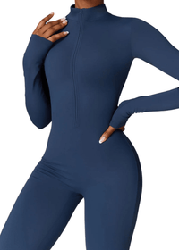 Thumbnail for Women's One-Piece Yoga Jumpsuit Leggings Long Sleeved Warm High Elastic Gym Bodysuit, Drestiny, Yoga Jumpsuit Women, Women's Yoga Romper, One Piece Yoga Outfit, Seamless Yoga Jumpsuit, United States, Canada, Australia, New Zealand, United Kingdom, S, M, L, XL, Jumpsuits, Bodysuits, Dark Blue, Cream, Black, Green, Brown, Coffee, Purple, Blue, Apricot, Navy, Grey, Long Sleeves, shopdrestiny.com
