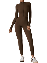 Thumbnail for Women's One-Piece Yoga Jumpsuit Leggings Long Sleeved Warm High Elastic Gym Bodysuit, Drestiny, Yoga Jumpsuit Women, Women's Yoga Romper, One Piece Yoga Outfit, Seamless Yoga Jumpsuit, United States, Canada, Australia, New Zealand, United Kingdom, S, M, L, XL, Jumpsuits, Bodysuits, Dark Blue, Cream, Black, Green, Brown, Coffee, Purple, Blue, Apricot, Navy, Grey, Long Sleeves, shopdrestiny.com