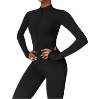 Thumbnail for Women's One-Piece Yoga Jumpsuit Leggings Long Sleeved Warm High Elastic Gym Bodysuit, Drestiny, Yoga Jumpsuit Women, Women's Yoga Romper, One Piece Yoga Outfit, Seamless Yoga Jumpsuit, United States, Canada, Australia, New Zealand, United Kingdom, S, M, L, XL, Jumpsuits, Bodysuits, Dark Blue, Cream, Black, Green, Brown, Coffee, Purple, Blue, Apricot, Navy, Grey, Long Sleeves, shopdrestiny.com