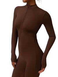 Thumbnail for Women's One-Piece Yoga Jumpsuit Leggings Long Sleeved Warm High Elastic Gym Bodysuit, Drestiny, Yoga Jumpsuit Women, Women's Yoga Romper, One Piece Yoga Outfit, Seamless Yoga Jumpsuit, United States, Canada, Australia, New Zealand, United Kingdom, S, M, L, XL, Jumpsuits, Bodysuits, Dark Blue, Cream, Black, Green, Brown, Coffee, Purple, Blue, Apricot, Navy, Grey, Long Sleeves, shopdrestiny.com