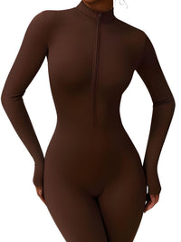 Thumbnail for Women's One-Piece Yoga Jumpsuit Leggings Long Sleeved Warm High Elastic Gym Bodysuit, Drestiny, Yoga Jumpsuit Women, Women's Yoga Romper, One Piece Yoga Outfit, Seamless Yoga Jumpsuit, United States, Canada, Australia, New Zealand, United Kingdom, S, M, L, XL, Jumpsuits, Bodysuits, Dark Blue, Cream, Black, Green, Brown, Coffee, Purple, Blue, Apricot, Navy, Grey, Long Sleeves, shopdrestiny.com