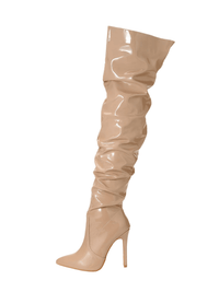 Thumbnail for Women's Over The Knee Boots High Heels Patent Leather Solid Pointed Toe Stiletto Side Zipper, Drestiny, Black, Red, White, Apricot, 4, 5, 6, 7, 8, 9, 10, 11, United States, Australia, New Zealand, USA, leather thigh high boots, black leather thigh high boots, high heel leather thigh high boots, designer leather thigh high boots, Shopdrestiny.com