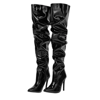 Thumbnail for Women's Over The Knee Boots High Heels Patent Leather Solid Pointed Toe Stiletto Side Zipper, Drestiny, Black, Red, White, Apricot, 4, 5, 6, 7, 8, 9, 10, 11, United States, Australia, New Zealand, USA, leather thigh high boots, black leather thigh high boots, high heel leather thigh high boots, designer leather thigh high boots, Shopdrestiny.com