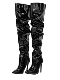 Thumbnail for Women's Over The Knee Boots High Heels Patent Leather Solid Pointed Toe Stiletto Side Zipper, Drestiny, Black, Red, White, Apricot, 4, 5, 6, 7, 8, 9, 10, 11, United States, Australia, New Zealand, USA, leather thigh high boots, black leather thigh high boots, high heel leather thigh high boots, designer leather thigh high boots, Shopdrestiny.com