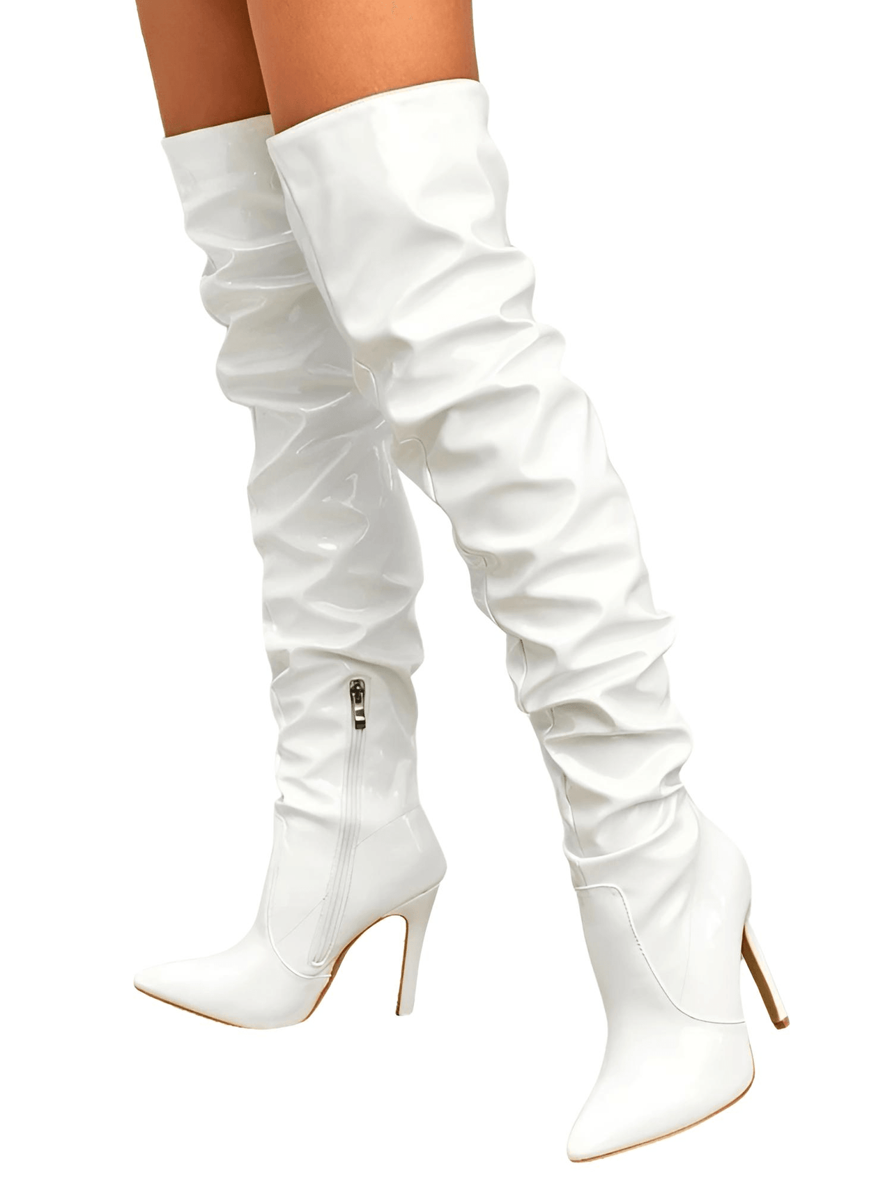 Women's Over The Knee Boots High Heels Patent Leather Solid Pointed Toe Stiletto Side Zipper, Drestiny, Black, Red, White, Apricot, 4, 5, 6, 7, 8, 9, 10, 11, United States, Australia, New Zealand, USA, leather thigh high boots, black leather thigh high boots, high heel leather thigh high boots, designer leather thigh high boots, Shopdrestiny.com