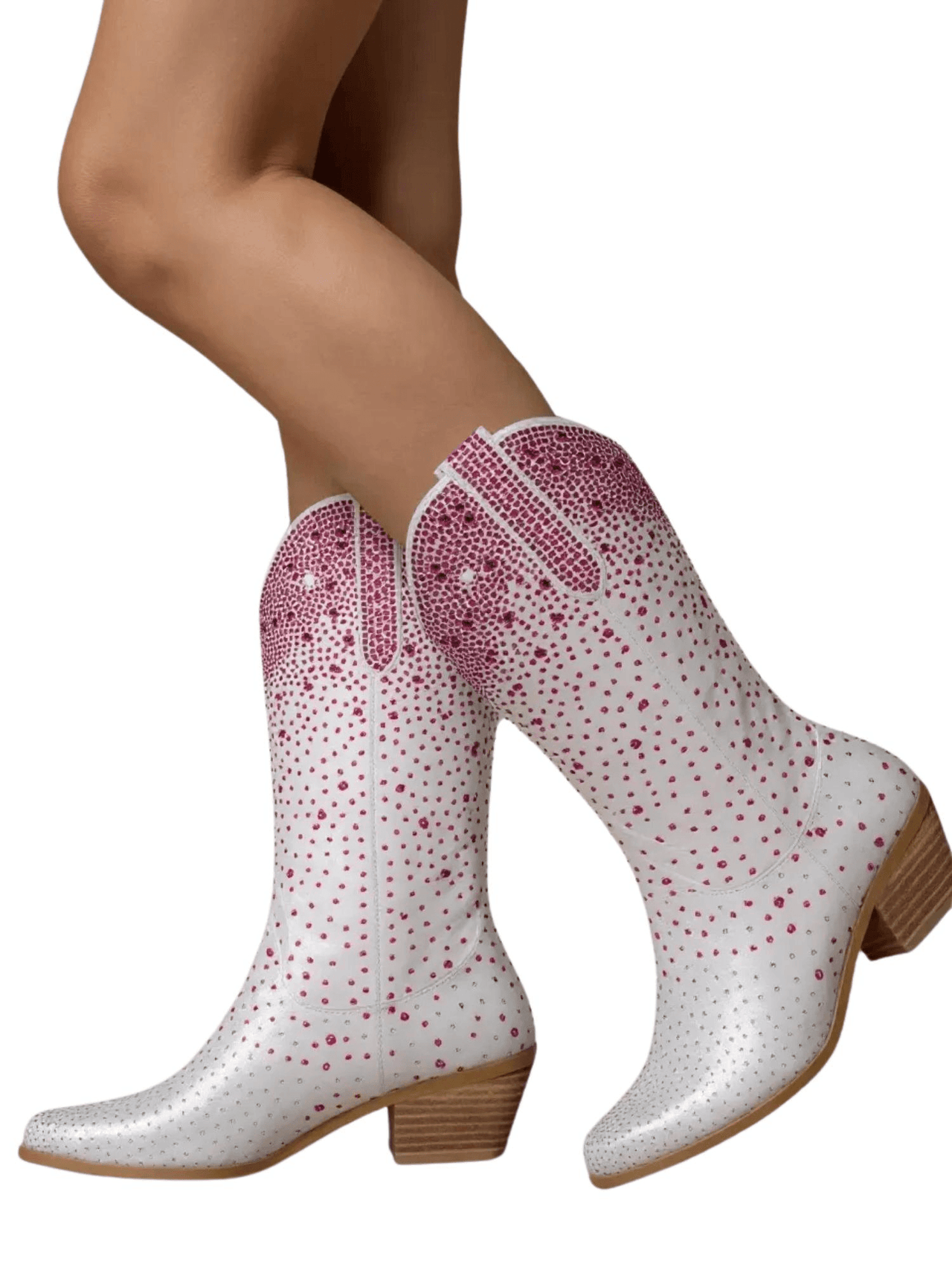 Women's Rhinestone Cowgirl Boots Side Zipper Knee High Boots Rhinestone Booties Glitter Bling Shiny Western Pointed Toe Block Heel Boots, Drestiny, United States, Boots, Heels, Cowirl Boots, USA, Australia, Canada, New Zealand, United Kingdom, UK, 5, 6, 7, 8, 9, 10, 11, 12, 13, 14, 15, Grey, Pink, Black-Red, Black, Pink-White, Green, Blue, White-Silver, rhinestone cowboy boots women, sparkly cowboy boots, rhinestone cowgirl boots, crystal cowboy boots, rhinestone embellished cowboy boots,shopdrestiny.com