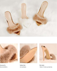 Thumbnail for Women's Peep Toe Fur Slip On Heels -, Peep Toe Heels , Drestiny , 10, 11, 12, 13, 14, 15, 5, 6, 7, 8, 9, 9.5, Australia, Black, Gold, Grey, Heels, High Heels, Pink, Sandals, United Kingdom, United States, White , Drestiny , www.shopdrestiny.com