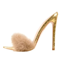 Thumbnail for Women's Peep Toe Fur Slip On Heels -, Peep Toe Heels , Drestiny , 10, 11, 12, 13, 14, 15, 5, 6, 7, 8, 9, 9.5, Australia, Black, Gold, Grey, Heels, High Heels, Pink, Sandals, United Kingdom, United States, White , Drestiny , www.shopdrestiny.com