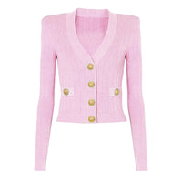 Thumbnail for Pink cardigan with gold buttons on a white background