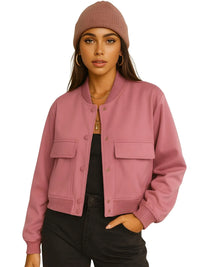 Thumbnail for Woman wearing a pink jacket and beanie on a white background
