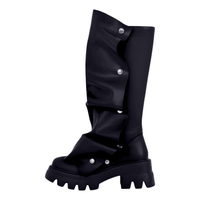 Thumbnail for Women's Platform Fold Over Boots Block Heel Round Toe Pull on Fashion Mid-Calf Female Boots, Drestiny, Platform Boots Women, Chunky Platform Boots, Black Platform Boots, Platform Boot Outfit Ideas, United States, USA, Canada, Australia, New Zealand, United Kingdom, UK, Red, Orange, Brown, Black, Metallic Blue, White, Metallic Gold, 5, 6, 7, 8, 9, 9.5, 10, 11, 12, 13, 14, 15, shopdrestiny.com