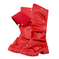 Thumbnail for Women's Platform Fold Over Boots Block Heel Round Toe Pull on Fashion Mid-Calf Female Boots, Drestiny, Platform Boots Women, Chunky Platform Boots, Black Platform Boots, Platform Boot Outfit Ideas, United States, USA, Canada, Australia, New Zealand, United Kingdom, UK, Red, Orange, Brown, Black, Metallic Blue, White, Metallic Gold, 5, 6, 7, 8, 9, 9.5, 10, 11, 12, 13, 14, 15, shopdrestiny.com