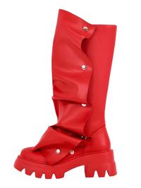 Thumbnail for Women's Platform Fold Over Boots Block Heel Round Toe Pull on Fashion Mid-Calf Female Boots, Drestiny, Platform Boots Women, Chunky Platform Boots, Black Platform Boots, Platform Boot Outfit Ideas, United States, USA, Canada, Australia, New Zealand, United Kingdom, UK, Red, Orange, Brown, Black, Metallic Blue, White, Metallic Gold, 5, 6, 7, 8, 9, 9.5, 10, 11, 12, 13, 14, 15, shopdrestiny.com