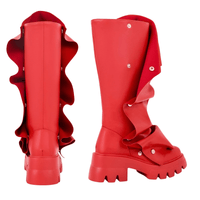 Thumbnail for Women's Platform Fold Over Boots Block Heel Round Toe Pull on Fashion Mid-Calf Female Boots, Drestiny, Platform Boots Women, Chunky Platform Boots, Black Platform Boots, Platform Boot Outfit Ideas, United States, USA, Canada, Australia, New Zealand, United Kingdom, UK, Red, Orange, Brown, Black, Metallic Blue, White, Metallic Gold, 5, 6, 7, 8, 9, 9.5, 10, 11, 12, 13, 14, 15, shopdrestiny.com