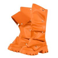 Thumbnail for Women's Platform Fold Over Boots Block Heel Round Toe Pull on Fashion Mid-Calf Female Boots, Drestiny, Platform Boots Women, Chunky Platform Boots, Black Platform Boots, Platform Boot Outfit Ideas, United States, USA, Canada, Australia, New Zealand, United Kingdom, UK, Red, Orange, Brown, Black, Metallic Blue, White, Metallic Gold, 5, 6, 7, 8, 9, 9.5, 10, 11, 12, 13, 14, 15, shopdrestiny.com