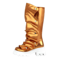 Thumbnail for Women's Platform Fold Over Boots Block Heel Round Toe Pull on Fashion Mid-Calf Female Boots, Drestiny, Platform Boots Women, Chunky Platform Boots, Black Platform Boots, Platform Boot Outfit Ideas, United States, USA, Canada, Australia, New Zealand, United Kingdom, UK, Red, Orange, Brown, Black, Metallic Blue, White, Metallic Gold, 5, 6, 7, 8, 9, 9.5, 10, 11, 12, 13, 14, 15, shopdrestiny.com