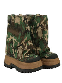 Thumbnail for Camouflage platform slouch boots with brown soles on a white background