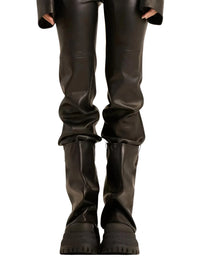 Thumbnail for Black leather pants and black platform slouch boots on a white background