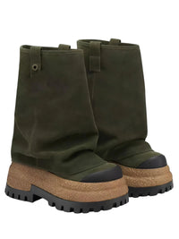 Thumbnail for Pair of green platform slouch boots on a white background