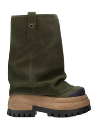 Thumbnail for Green platform slouch boot with thick sole on a white background