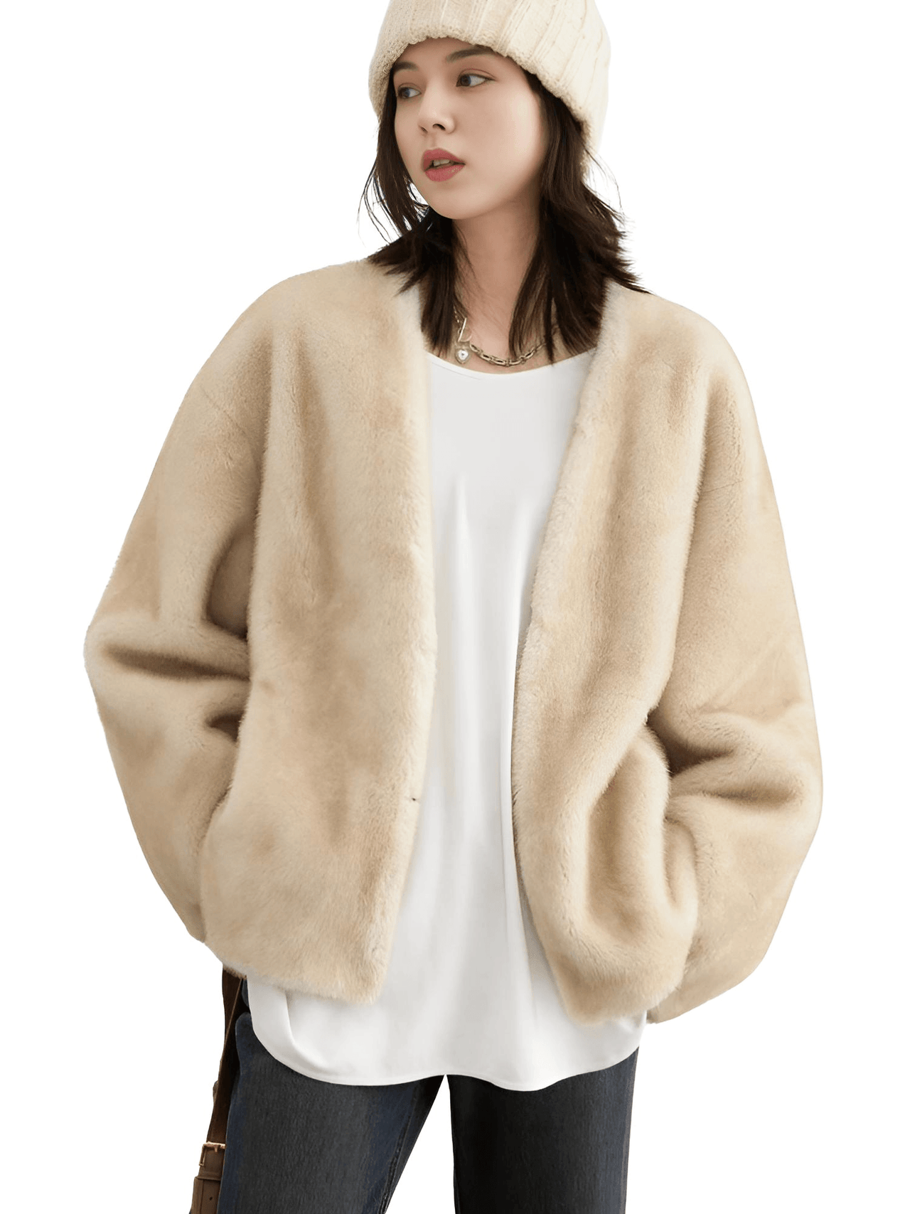 Women's Plush Jacket Loose Casual Solid Overcoat Female Coat V-Neck Woman Outerwear Autumn Winter, Drestiny, Coats, Jackets, One Size, Long Sleeves, Coffee, Dark Brown, Beige, shopdrestiny.com, women's coats, women's jackets, plush coats, women's plush coats, united states, united kingdom, australia