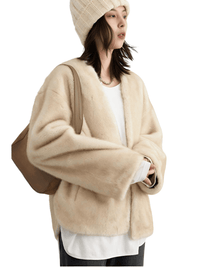 Thumbnail for Women's Plush Jacket Loose Casual Solid Overcoat Female Coat V-Neck Woman Outerwear Autumn Winter, Drestiny, Coats, Jackets, One Size, Long Sleeves, Coffee, Dark Brown, Beige, shopdrestiny.com, women's coats, women's jackets, plush coats, women's plush coats