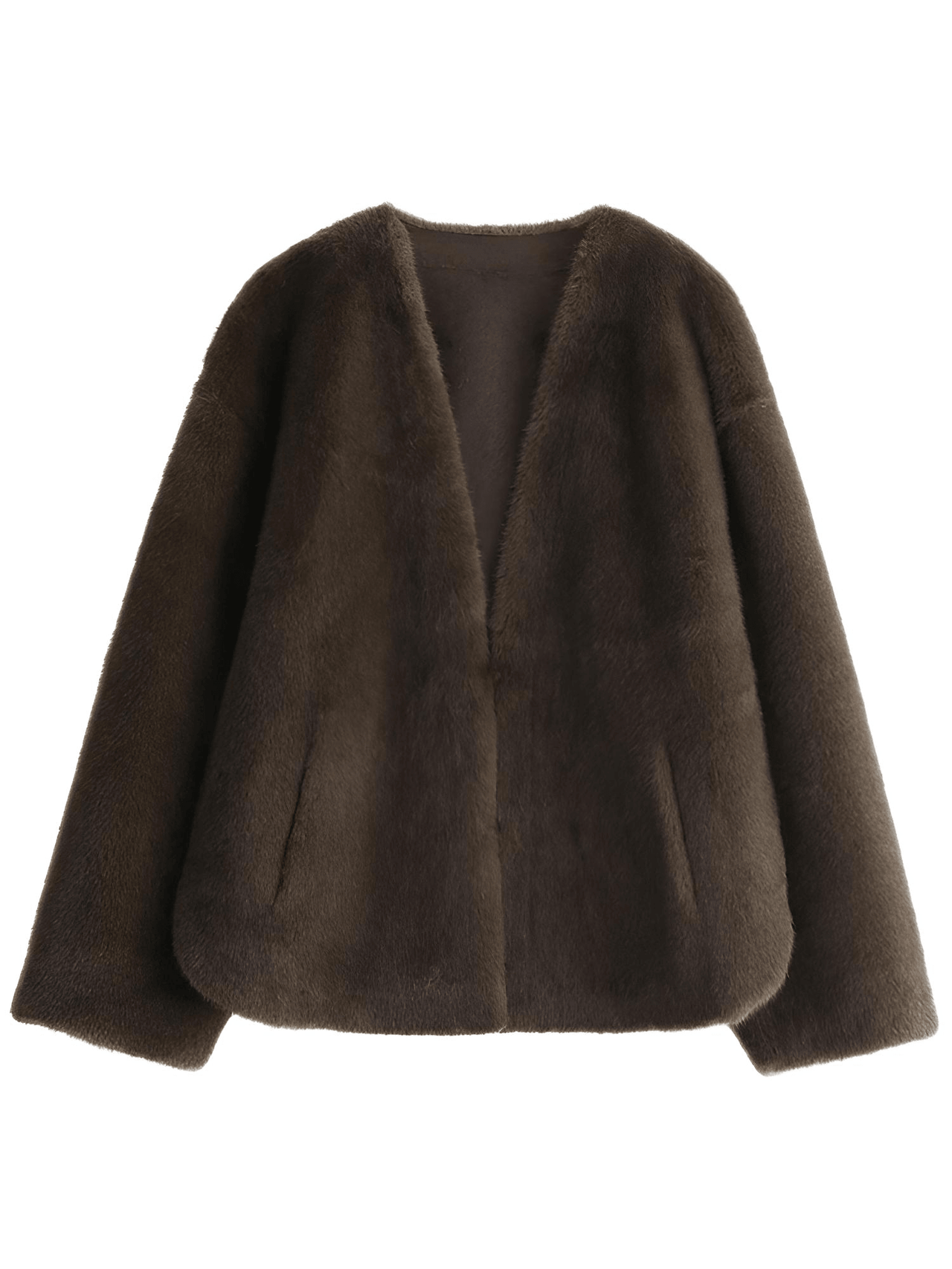 Women's Plush Jacket Loose Casual Solid Overcoat Female Coat V-Neck Woman Outerwear Autumn Winter, Drestiny, Coats, Jackets, One Size, Long Sleeves, Coffee, Dark Brown, Beige, shopdrestiny.com, women's coats, women's jackets, plush coats, women's plush coats