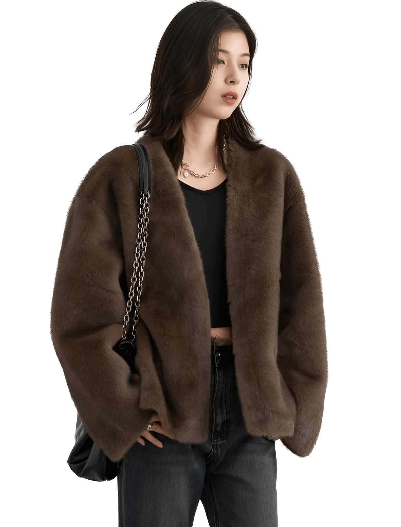 Women's Plush Jacket Loose Casual Solid Overcoat Female Coat V-Neck Woman Outerwear Autumn Winter, Drestiny, Coats, Jackets, One Size, Long Sleeves, Coffee, Dark Brown, Beige, shopdrestiny.com, women's coats, women's jackets, plush coats, women's plush coats