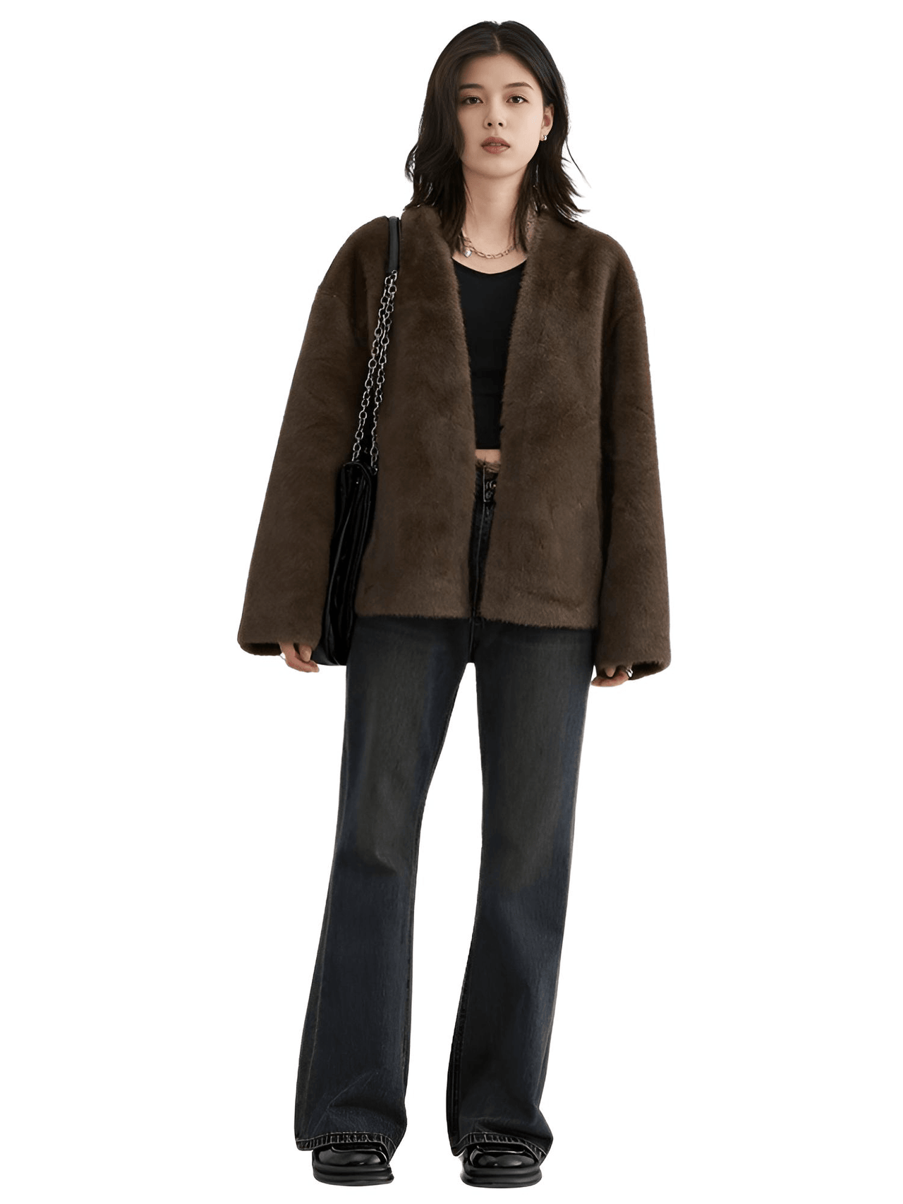 Women's Plush Jacket Loose Casual Solid Overcoat Female Coat V-Neck Woman Outerwear Autumn Winter, Drestiny, Coats, Jackets, One Size, Long Sleeves, Coffee, Dark Brown, Beige, shopdrestiny.com, women's coats, women's jackets, plush coats, women's plush coats
