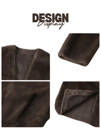 Thumbnail for Women's Plush Jacket Loose Casual Solid Overcoat Female Coat V-Neck Woman Outerwear Autumn Winter, Drestiny, Coats, Jackets, One Size, Long Sleeves, Coffee, Dark Brown, Beige, shopdrestiny.com, women's coats, women's jackets, plush coats, women's plush coats