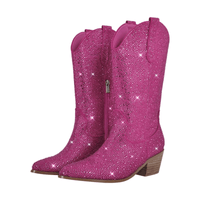 Thumbnail for Women's Rhinestone Cowgirl Boots Side Zipper Knee High Boots Rhinestone Booties Glitter Bling Shiny Western Pointed Toe Block Heel Boots, Drestiny, United States, Boots, Heels, Cowirl Boots, USA, Australia, Canada, New Zealand, United Kingdom, UK, 5, 6, 7, 8, 9, 10, 11, 12, 13, 14, 15, Grey, Pink, Black-Red, Black, Pink-White, Green, Blue, White-Silver, rhinestone cowboy boots women, sparkly cowboy boots, rhinestone cowgirl boots, crystal cowboy boots, rhinestone embellished cowboy boots,shopdrestiny.com