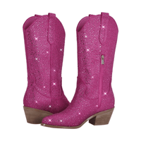 Thumbnail for Women's Rhinestone Cowgirl Boots Side Zipper Knee High Boots Rhinestone Booties Glitter Bling Shiny Western Pointed Toe Block Heel Boots, Drestiny, United States, Boots, Heels, Cowirl Boots, USA, Australia, Canada, New Zealand, United Kingdom, UK, 5, 6, 7, 8, 9, 10, 11, 12, 13, 14, 15, Grey, Pink, Black-Red, Black, Pink-White, Green, Blue, White-Silver, rhinestone cowboy boots women, sparkly cowboy boots, rhinestone cowgirl boots, crystal cowboy boots, rhinestone embellished cowboy boots,shopdrestiny.com